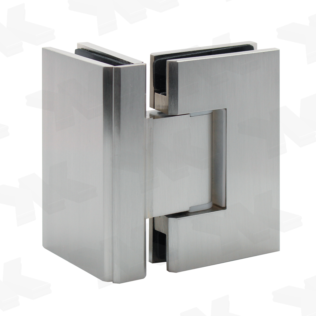 Shower door hinge glass-glass 90°, with cover, opening on both sides