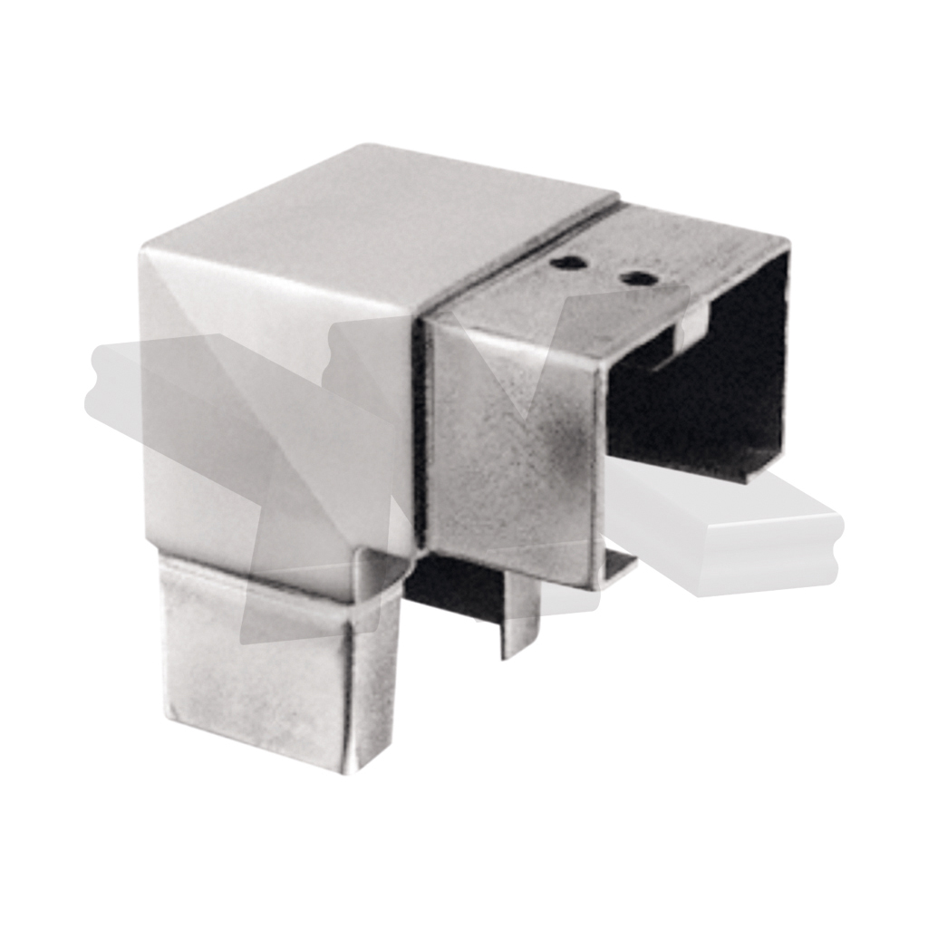 Glass frame tube connector 60x40 mm, vertical 90°