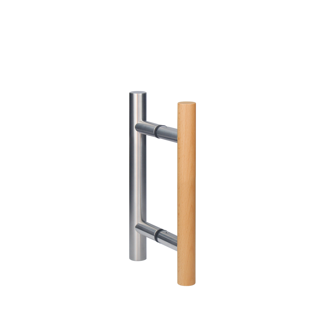 Straight pull handle, one-sided wood, Ø 25 mm, stainless steel AISI 304
