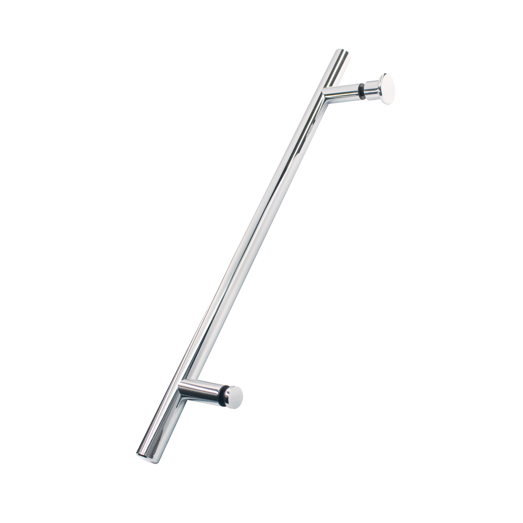 Straight single-sided pull handle with knob, Ø 19 mm, chrome plated