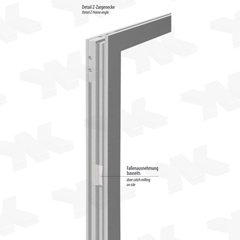 Angular single acting door frame, for ISO 20 mm glass
