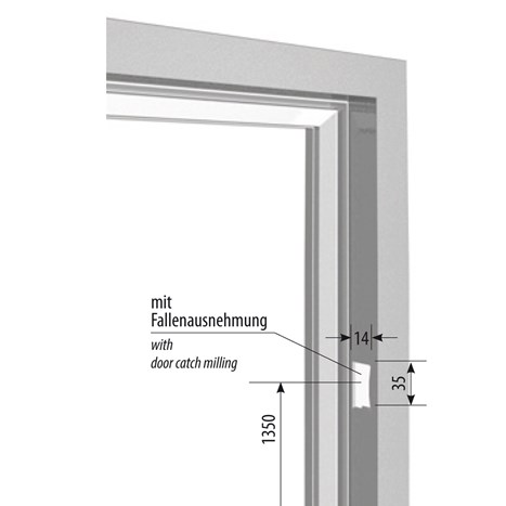 Angular single acting door frame, incl. door catch milling