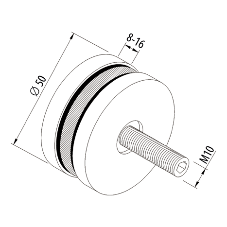 Baluster point fitting, Ø 50 mm, flat connection