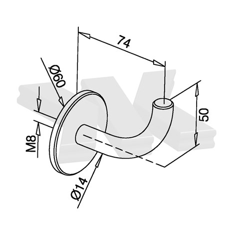 Handrail bracket for wall mounting, Ø 14 mm, rigid