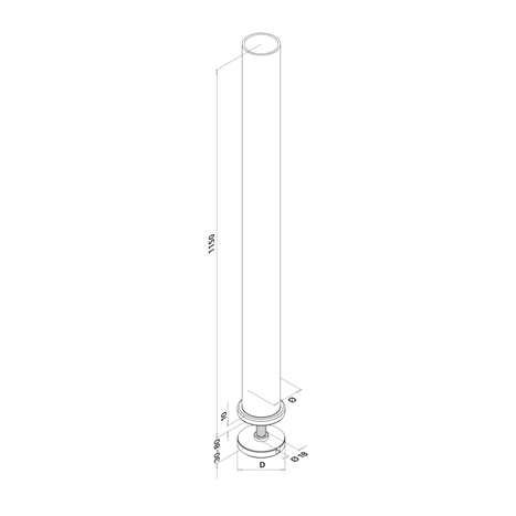 Baluster post model 02, Ø 42,4 mm, for mounting on glass or wood