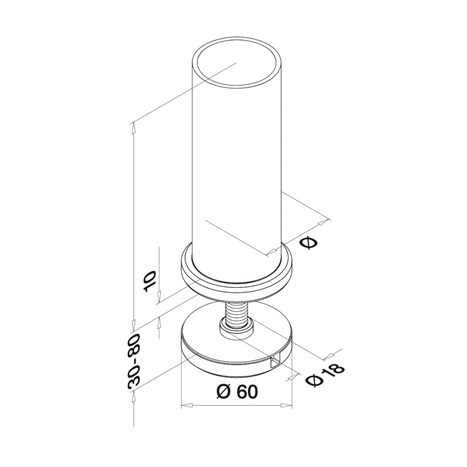 Baluster post model 02, Ø 42,4 mm, for mounting on glass or wood