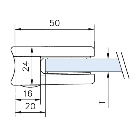 Glass clamp 00, connection Ø 33,7 mm, ESG 8 mm