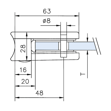 Glass clamp 02, connection Ø 48,3 mm, VSG 6,76 mm