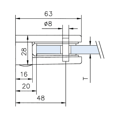 Glass clamp 02, flat connection, ESG 10 mm 