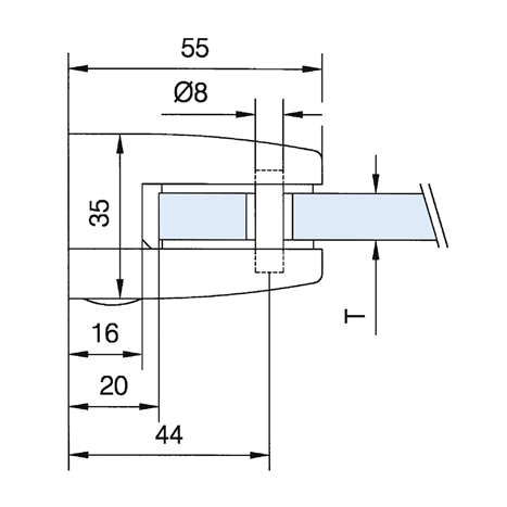 Glass clamp 06, flat connection, ESG 10 mm