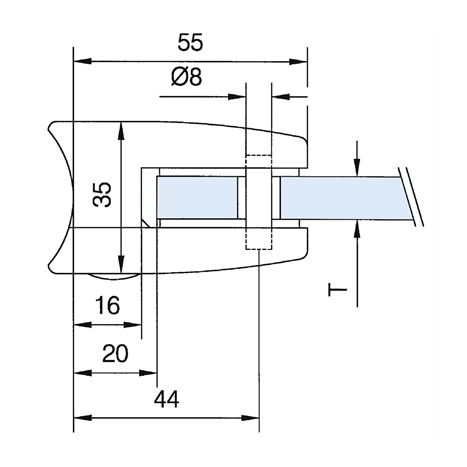 Glass clamp 06, connection Ø 42,4 mm, VSG 12,76 mm